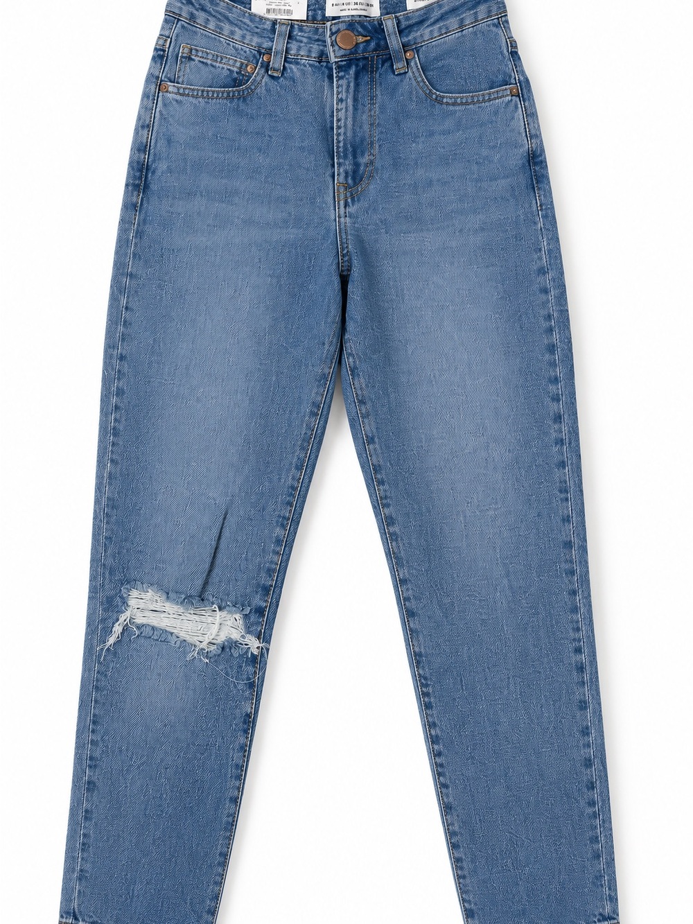 Cotton On Stretch Mom Jeans Size 4 US Lagoon Blue Distressed Rip Denim